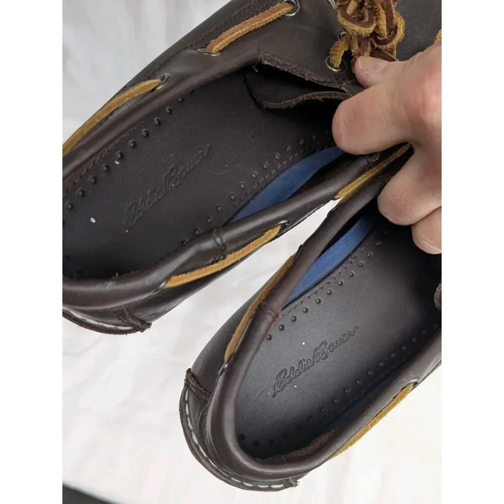 Eddie Bauer Men's 9.5 Dark Brown Leather Slip On Boat Shoe Loafer
